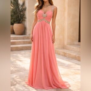 BLUSH CORAL PROM DRESS FORMAL PAGEANT GOWN SZ 6 X112